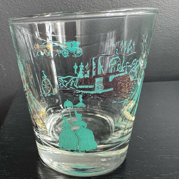 4 MCM Turquoise Gold Tumbler Drinking Whiskey Glass Steamboat Lamplighter 70s - Picture 2 of 4